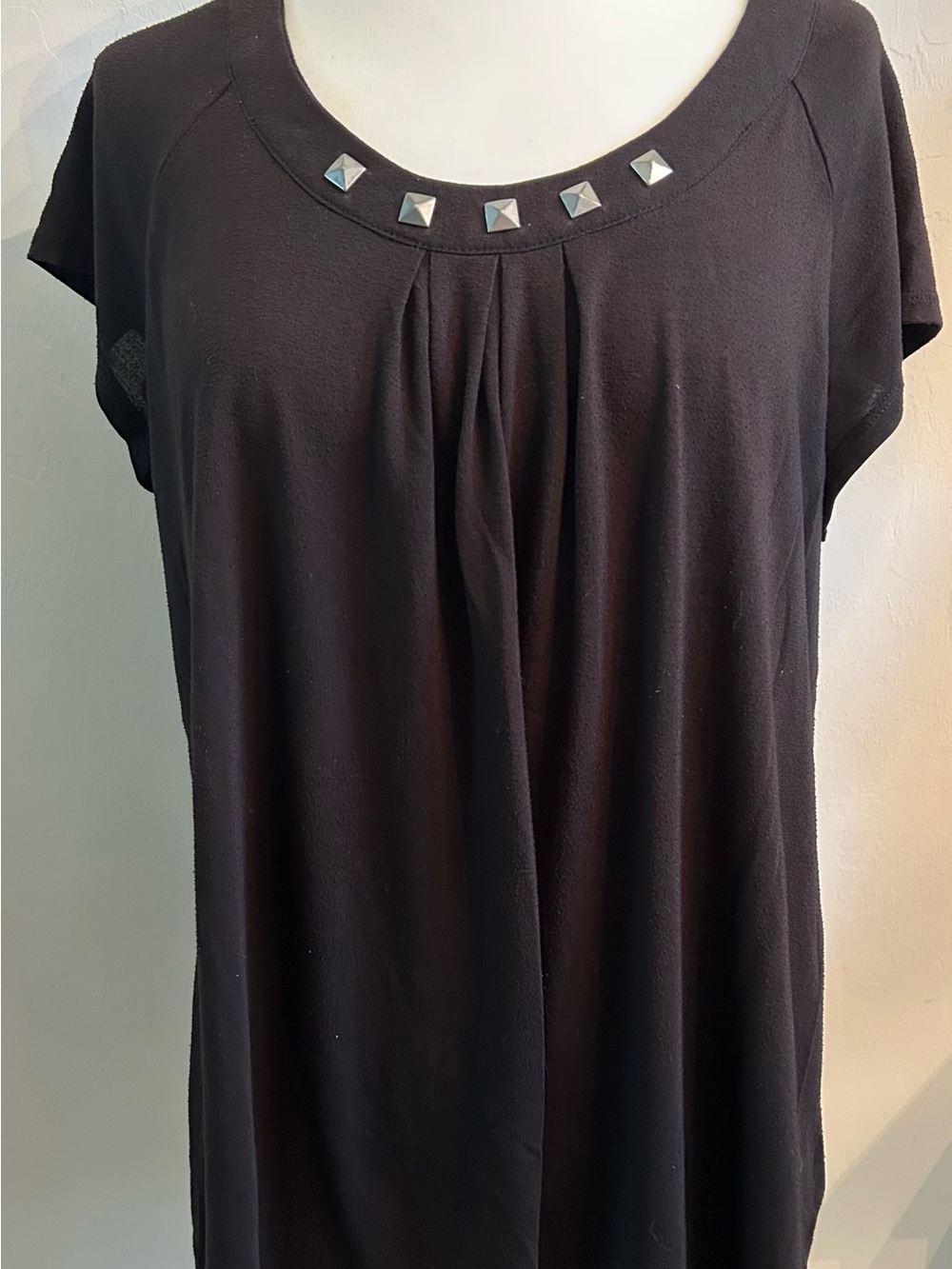 Metro 7 Women’s Sz L Black Studded Embellished Detail Work Casual Top Shirt